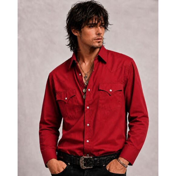 plains western wear Other - Plains Western Wear Men Large Maroon Red Long Sleeve Pearl Snap Front Cowboy